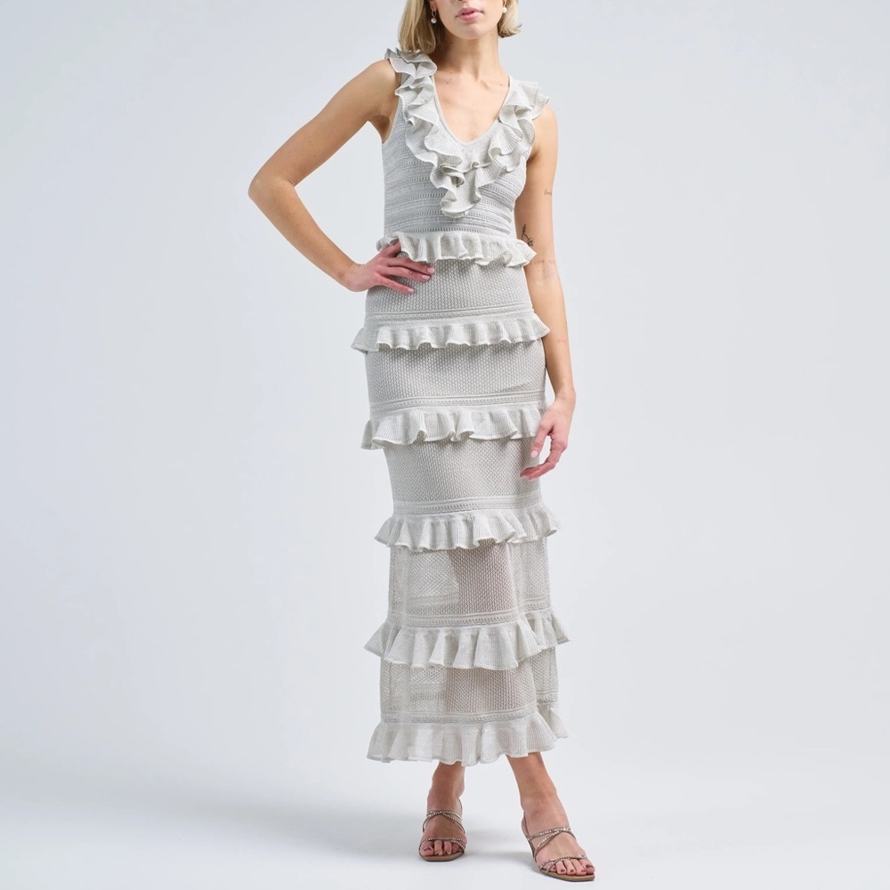 ZIMMERMANN Crush Frilled Knitted Midi Dress
